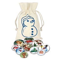 Vintage Christmas Colorized Coins in Snowman Canvasbag