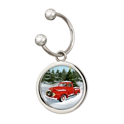 Holiday Red Truck Colorized JFK Half Dollar Silvertone Keychain