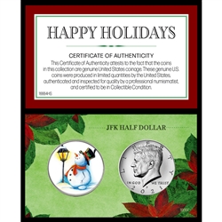 Happy Holidays Snowman Colorized Half Dollar With 2021 JFK Coin Set