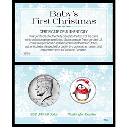 Baby's First Christmas JFK 2021 And Colorized Quarter Penguin Coin Set