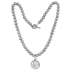 Mercury Dime Coin Grey Pearl Necklace