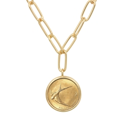 Barn Swallow Solvenia Coin Goldtone Paper Clip Necklace