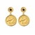 Gold Layered Hummingbird Coin Goldtone Art Deco Earrings With Black Stone