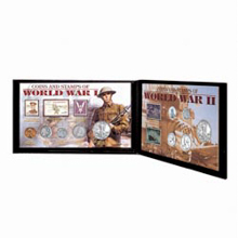 Coins and Stamps of World War I and World War II in Genuine Leather Portfolio