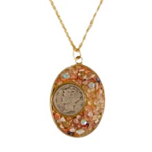 Silver Mercury Dime Natural Sunstone Pendant with Crystal