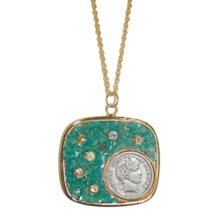 Silver Barber Dime Pendant with Amazonite Stone and Crystal
