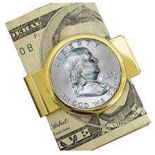 Franklin Silver Half Dollar Goldtone Moneyclip