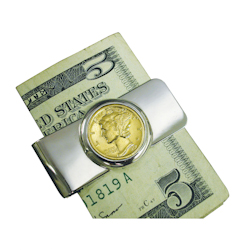 Silvertone Moneyclip with Gold-Layered Silver Mercury Dime