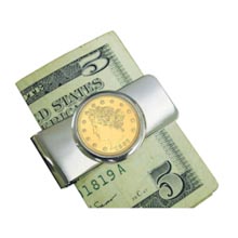 Silvertone Moneyclip with Gold -Layered 1800's Liberty Nickel