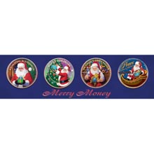 Merry Money (4 - Gold-Layered Colorized JFK Half Dollar Santa Coins)