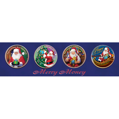Merry Money (4 - Gold-Layered Colorized JFK Half Dollar Santa Coins)