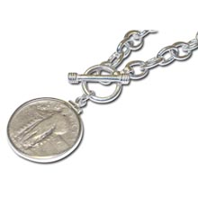 Sterling Silver Toggle Necklace with Standing Liberty Silver Quarter