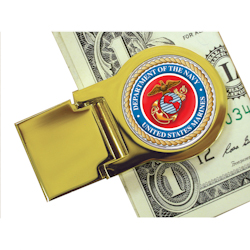 Goldtone Moneyclip with Colorized Marines Washington Quarter
