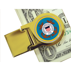 Goldtone Moneyclip with Colorized Coast Guard Washington Quarter