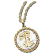 Selectively Gold-Layered Silver Walking Liberty Half Dollar Pendant