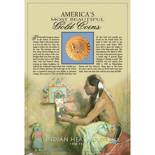 Tribute to America's Most Beautiful Coins - $5 Indian Head Gold Piece 1908-1929  Replica Coin