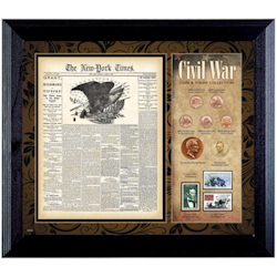 New York Times Civil War Coin & Stamp Collection Framed