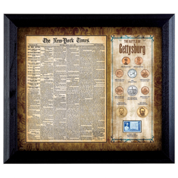 New York Times Battle of Gettysburg Framed Coin and Stamp Collection
