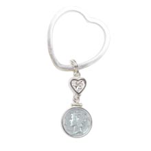 Sterling Silver Mercury Dime Coin Heart Keychain Coin Jewelry