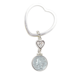 Sterling Silver Mercury Dime Coin Heart Keychain Coin Jewelry