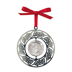 JFK Half Dollar Wreath Christmas Ornament