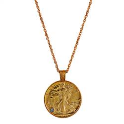 Silver Walking Liberty Half Dollar Gold Layered Coin Pendant With Diamond Chip