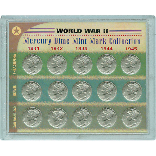 World War II Silver Mercury Dime Mint Mark Collection