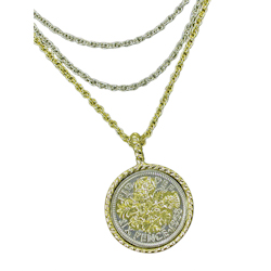Selectively Gold-Layered Lucky Sixpence Goldtone Coin Pendant with Triple Chain Coin Jewelry