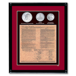 Framed U.S. Constitution With All 3 Bicentennial Coins