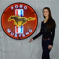 MUSTANG RED NEON SIGN IN 36â€³ STEEL CAN