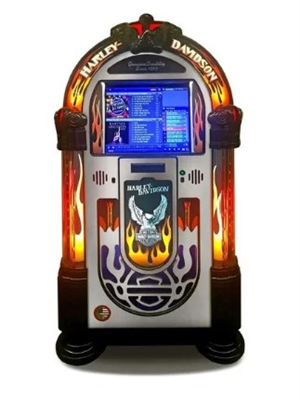 Rock-Ola Harley-Davidson Flames Digital Music Center Jukebox â€“ Brushed Aluminium