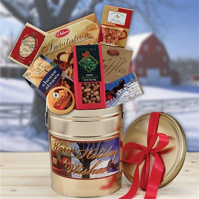 Warm Holiday Wishes Gift Basket Tin