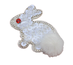 White Sequin Bunny Embroidery Patch