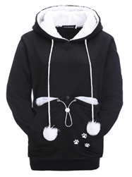 All Things Bunnies Black Hoodie with Small Animal Carry Pouch