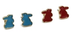 Gold Tone Blue or Red Bunny Stud Earrings