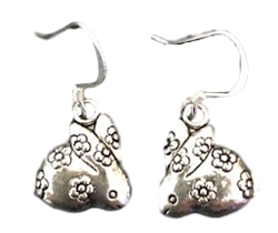 .925 Sterling Silver Flower Bunny Dangle Earrings