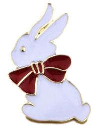 White Bunny with Red Bow Pin
