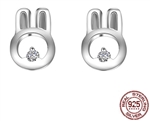 .925 Sterling Silver and CZ Rabbit Stud Earrings