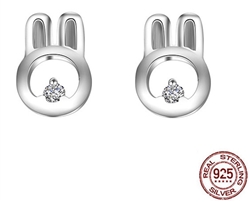 .925 Sterling Silver and CZ Rabbit Stud Earrings