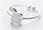 .925 Sterling Silver White Bunny Adjustable Ring