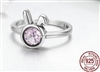 .925 Sterling Silver Rabbit Ring with Sparking Pink CZ Stone