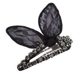 Black Bunny Ears Lace and Crystal Barrette