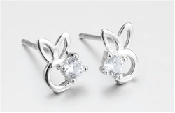 .925 Sterling Silver and Crystal Bunny Stud Earrings