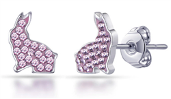 Pink Crystal Bunny Stud Earrings