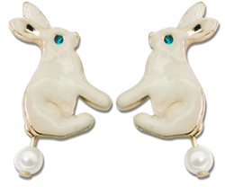 Enamel Bunny with Pearl Tail Stud Earrings