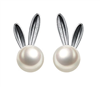 .925 Sterling Silver Pearl Bunny Stud Earrings