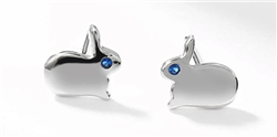.925 Sterling Silver Blue Eyed Bunny Stud Earrings