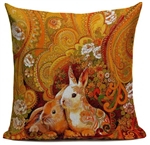 Linen Paisley Bunny Throw Pillow
