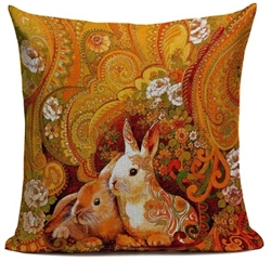 Linen Paisley Bunny Throw Pillow