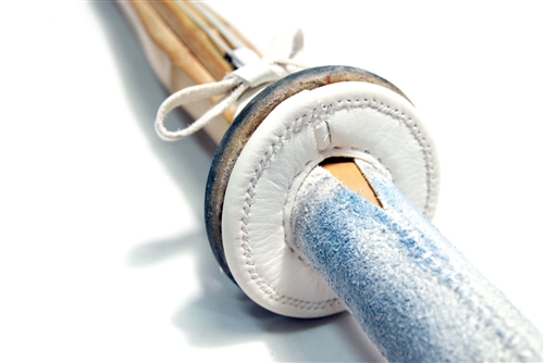 White Leather Tsuba Dome (Stopper) with Strings